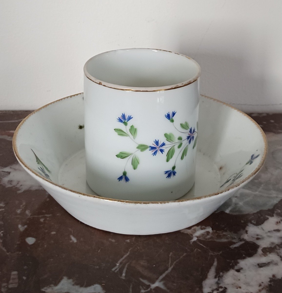 Manufacture de Niderviller - tasse litron et soucoupe aux barbeaux - porcelaine dure - époque Empire-photo-3