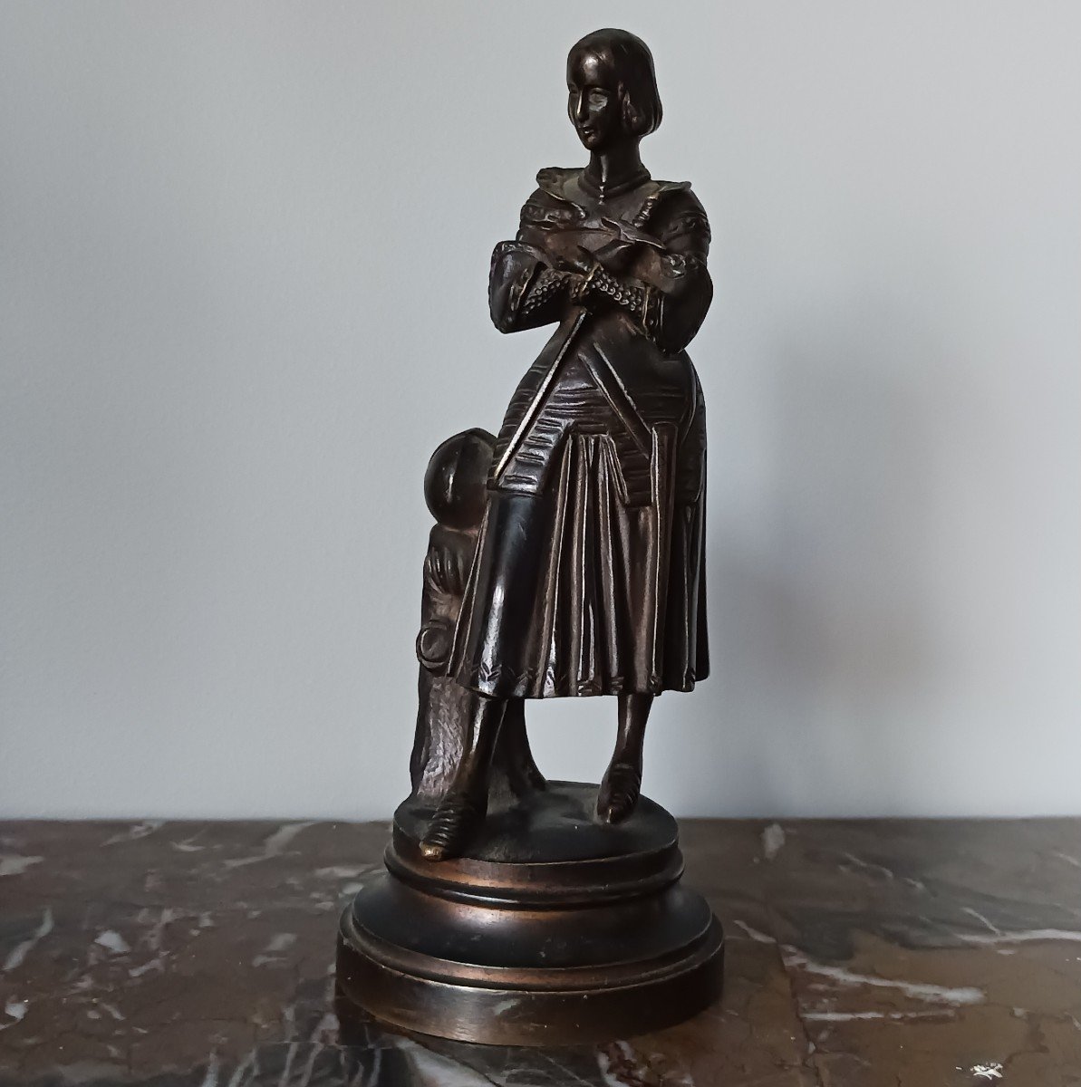 Marie d'Orléans - Rare Little Joan Of Arc - Patinated Bronze - Troubadour Style