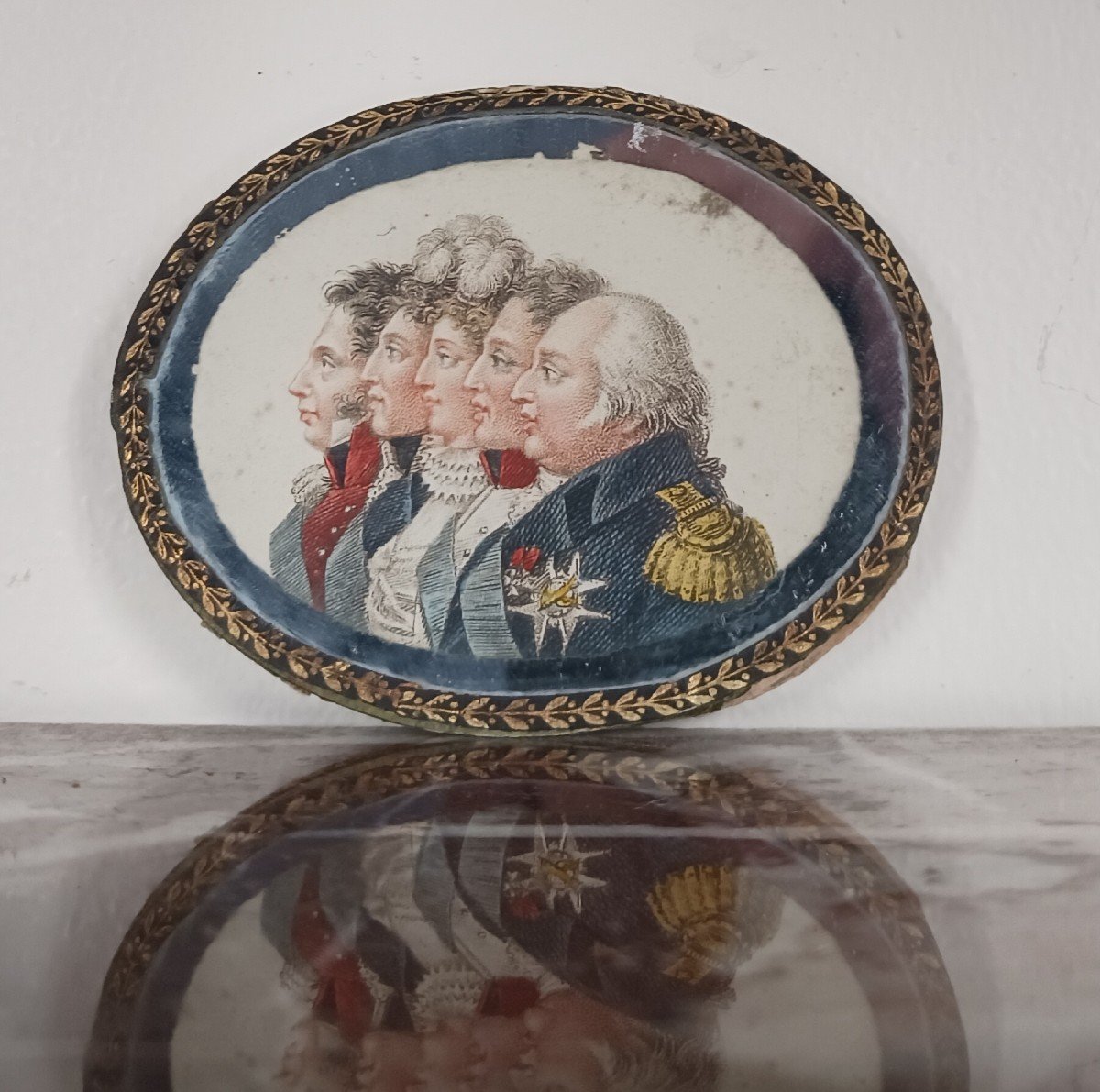 Bosselman - gravure miniature colorisée - souvenir Royaliste - Louis XVIII et sa famille