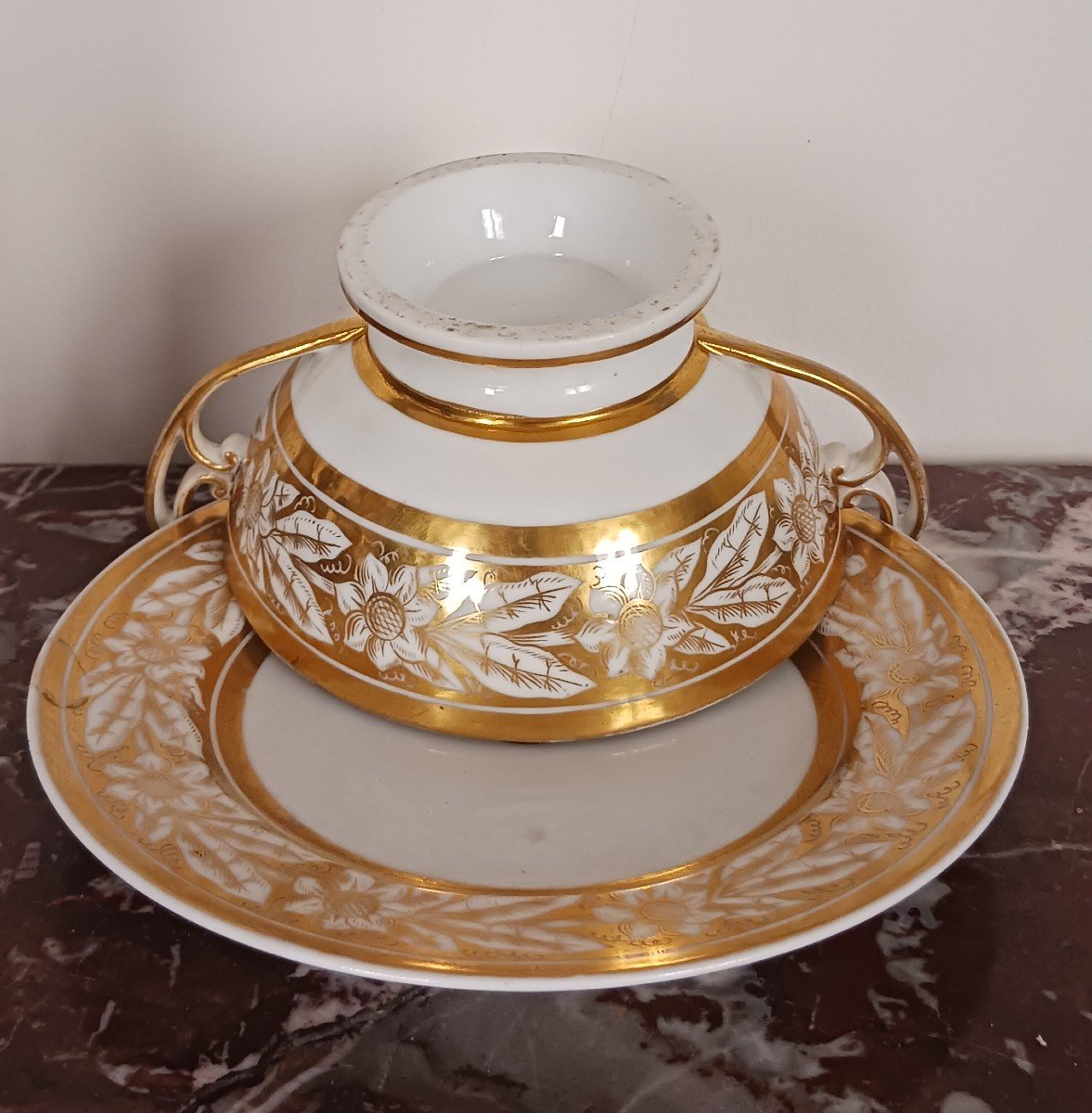Paris, Empire Period, Restoration - Drageoir And Its Dormant - Gilded Hard Porcelain-photo-1