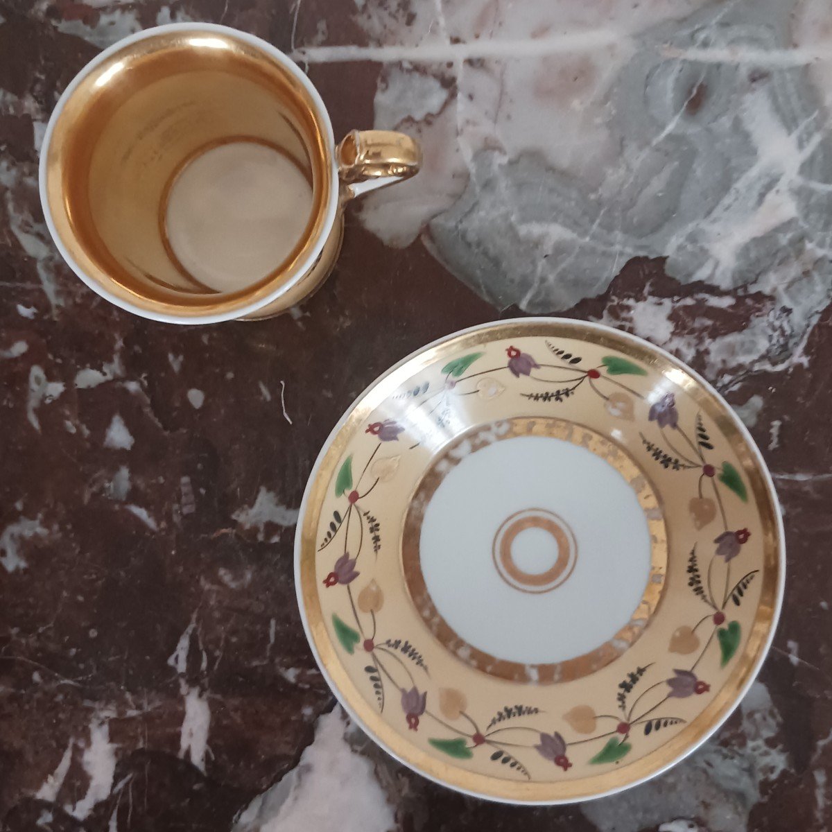 Paris, Restoration Period - Cornet Or Jasmine Cup And Saucer - Nankin And Gold Base - Porcelain-photo-2
