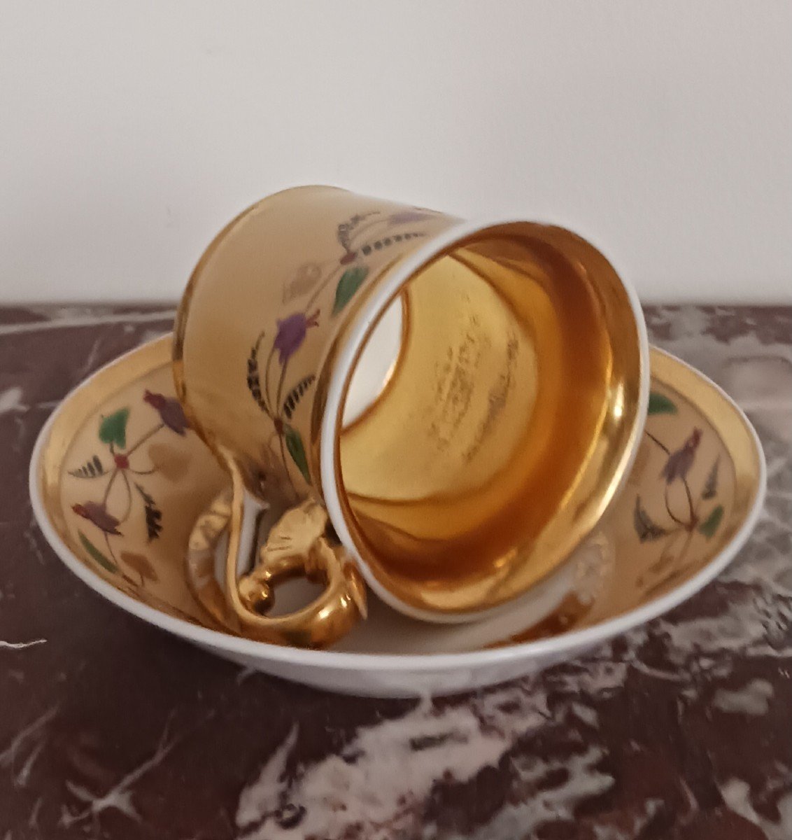 Paris, Restoration Period - Cornet Or Jasmine Cup And Saucer - Nankin And Gold Base - Porcelain-photo-4