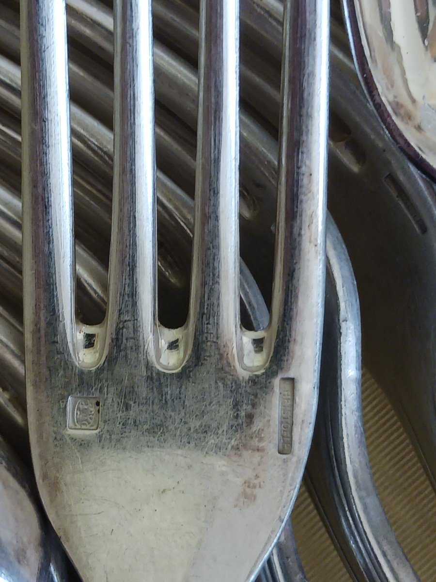 Christofle, Marot Model - Set Of 12 Table Spoons And Forks - Silver-plated Metal-photo-4
