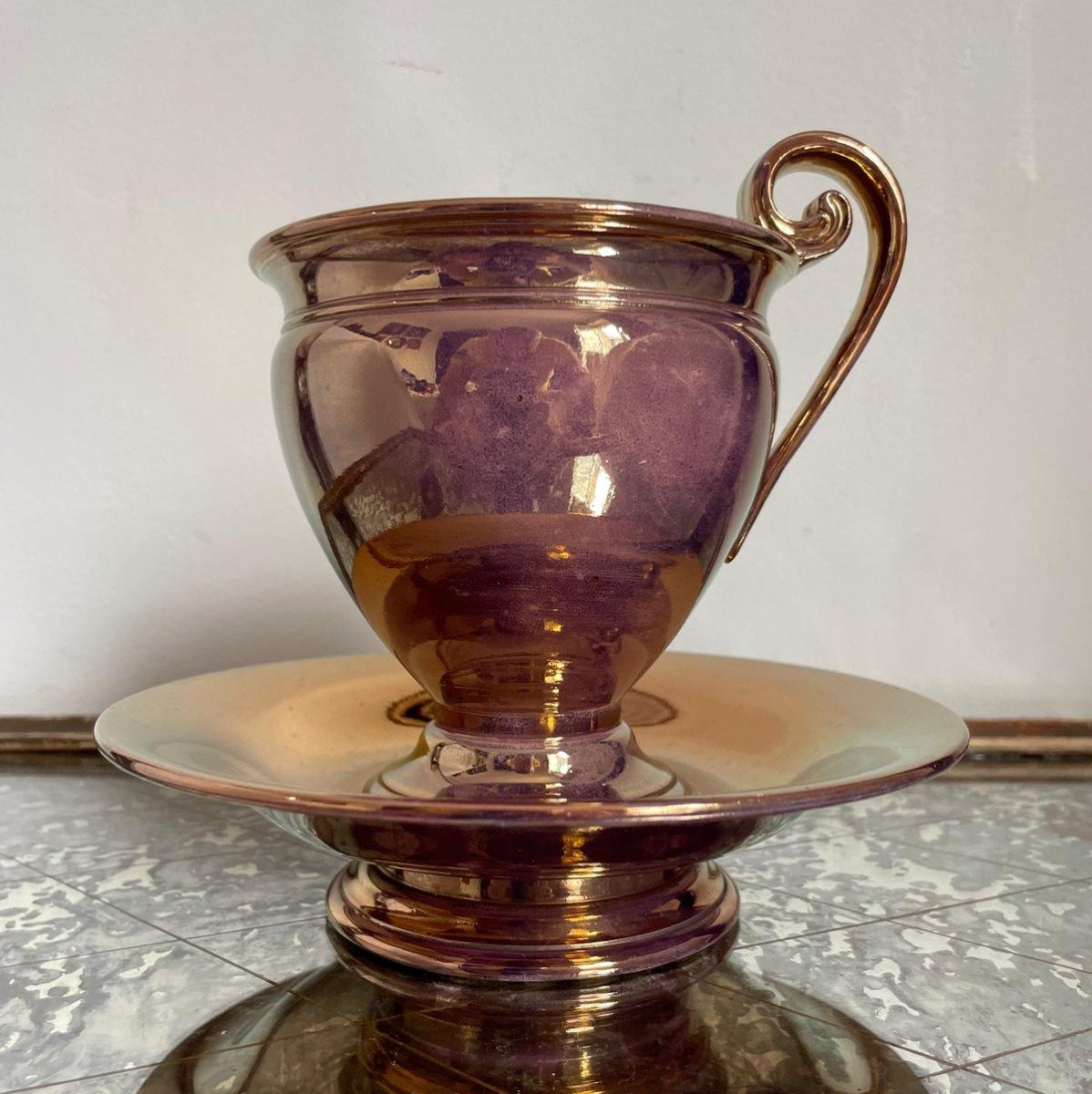 Sarreguemines, vers 1830 - tasse à chocolat Burgos - faïence façon porphyre-photo-2
