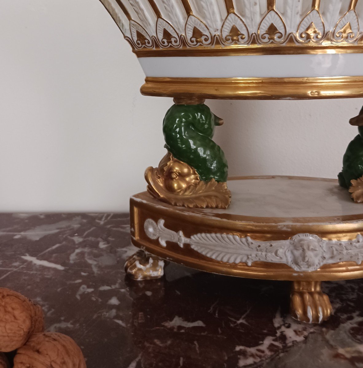 Darte Frères - importante coupe navette ou corbeille en porcelaine - époque Empire, Restauratio-photo-3