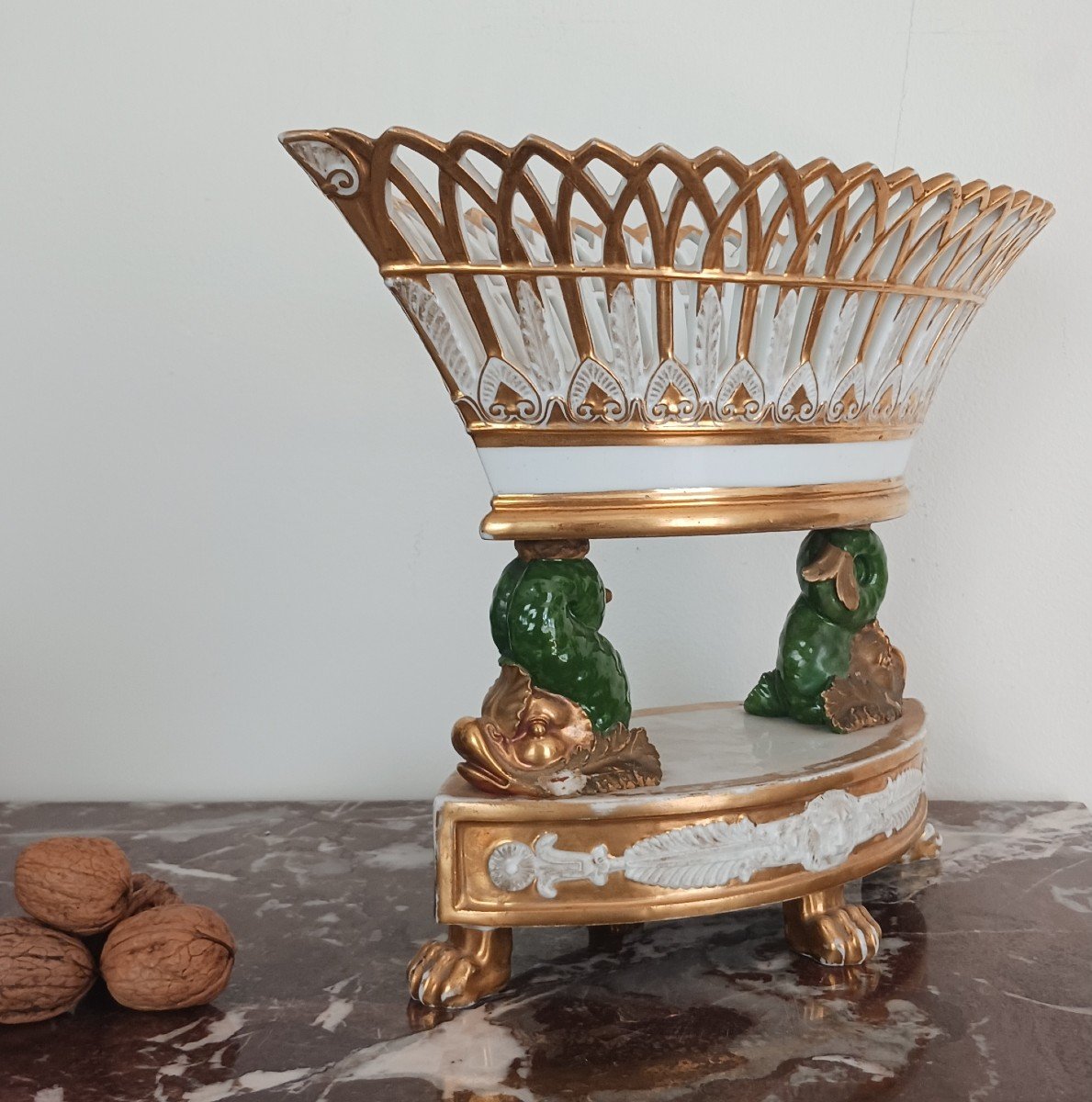 Darte Frères - importante coupe navette ou corbeille en porcelaine - époque Empire, Restauratio-photo-6