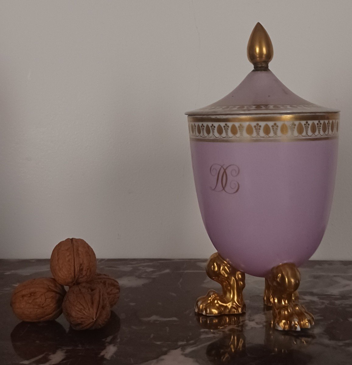 Dagoty Et Honoré - Rare Tripod Porcelain Sugar Bowl - Lilac Base - Empire, Restoration Period-photo-5