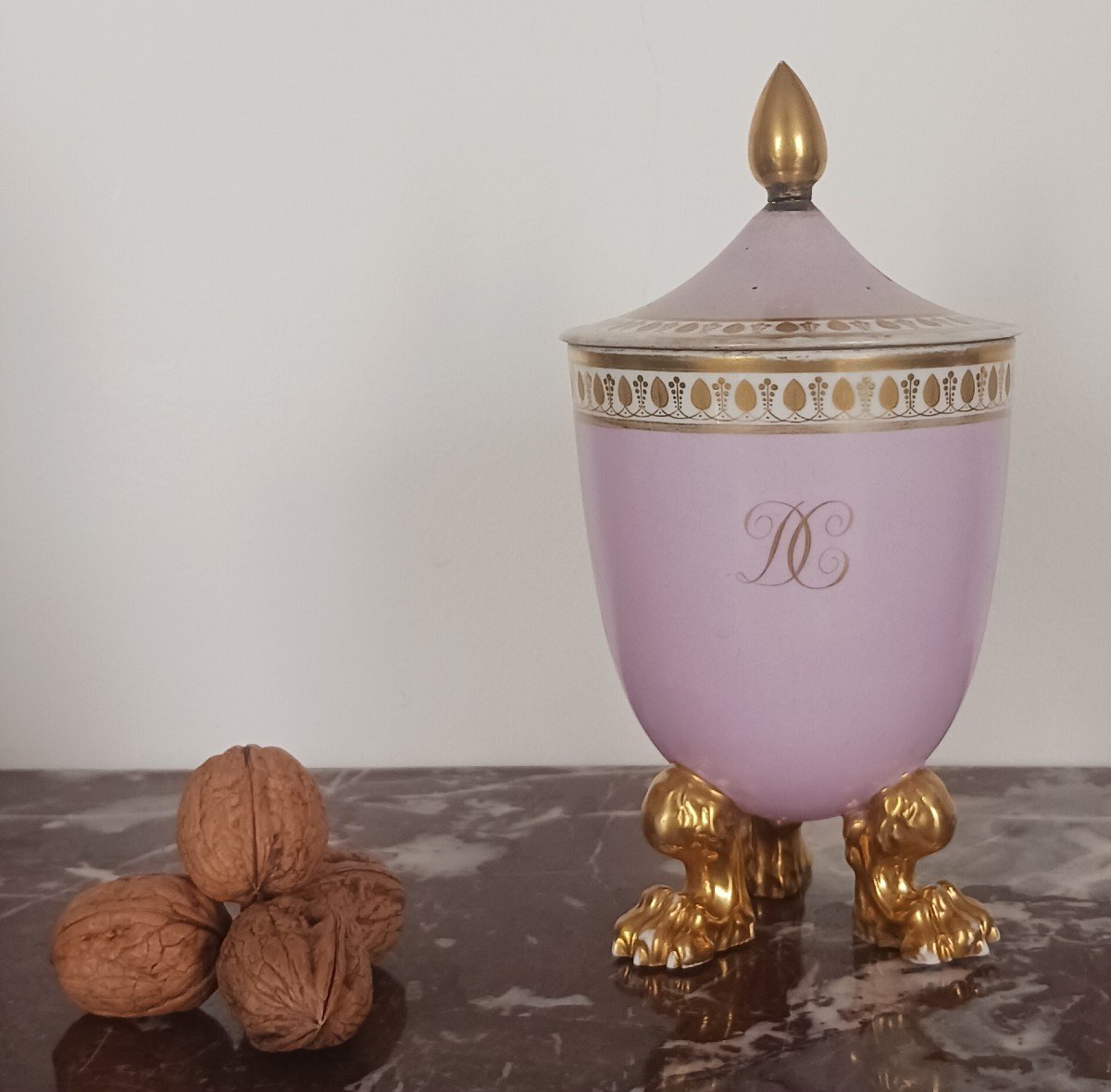 Dagoty Et Honoré - Rare Tripod Porcelain Sugar Bowl - Lilac Base - Empire, Restoration Period