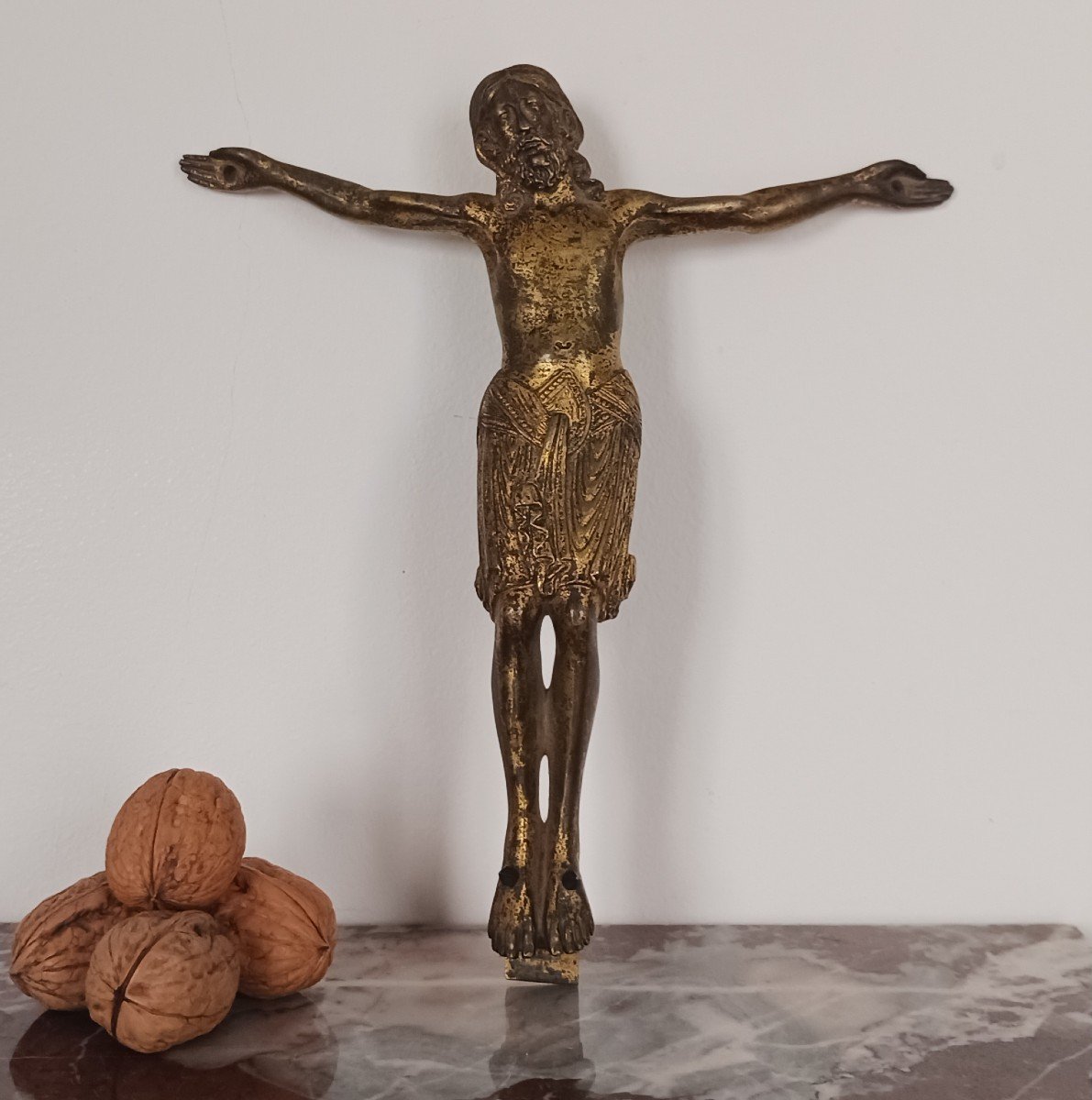 Romanesque Art - Christ On The Cross, Gilded Bronze - Religiosa