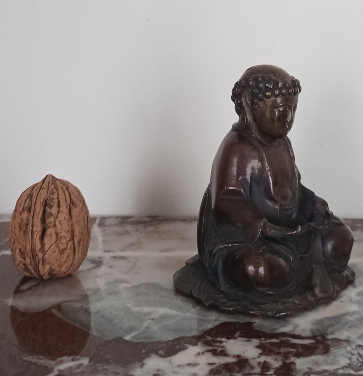 Japan, Meiji Period - Amithaba Buddah In Patinated Metal -photo-2
