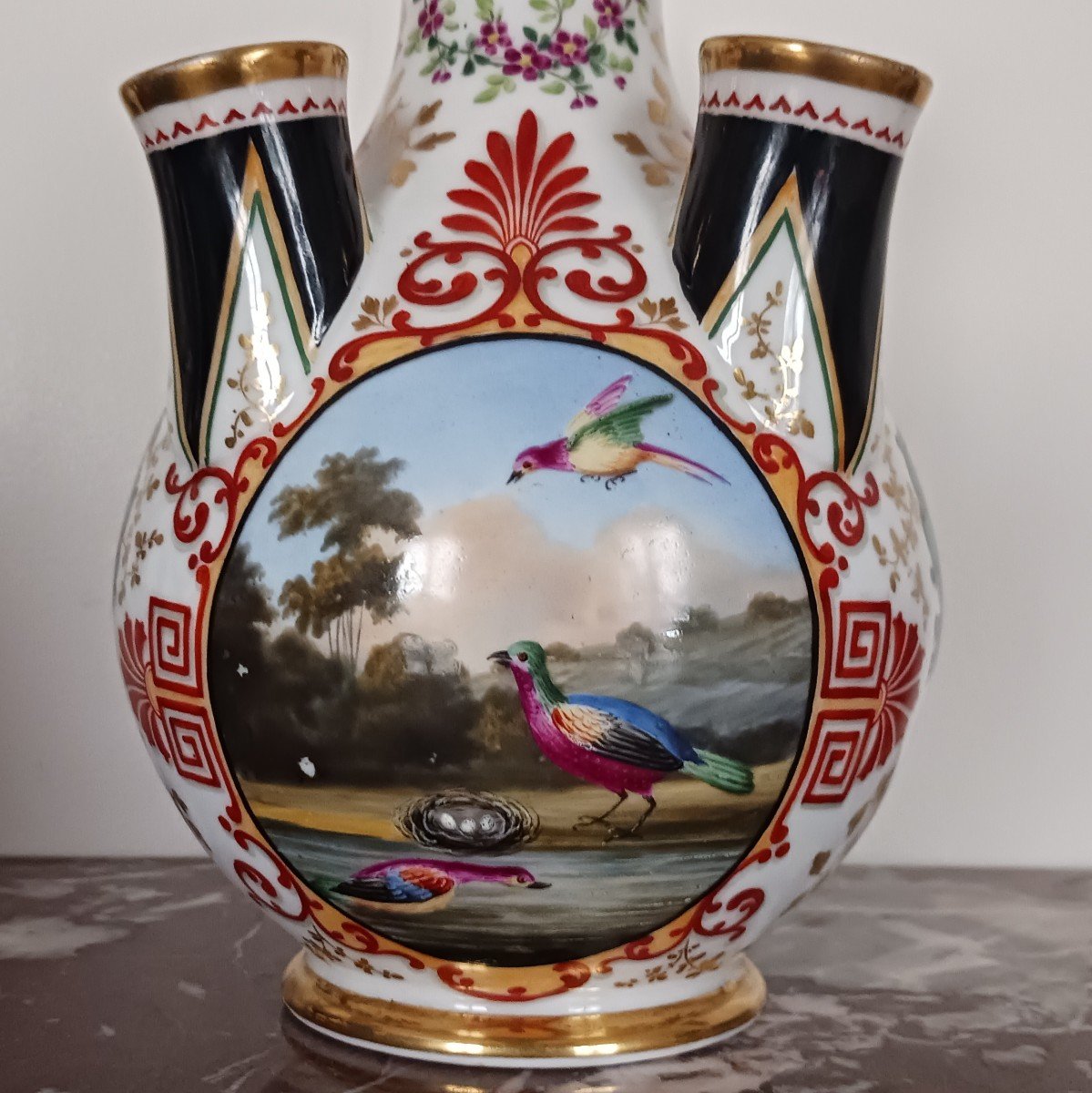Denuelle à Paris - Very Rare Tulipwood Vase Or Flower Spike - Eclectic Porcelain - Circa 1830-photo-3
