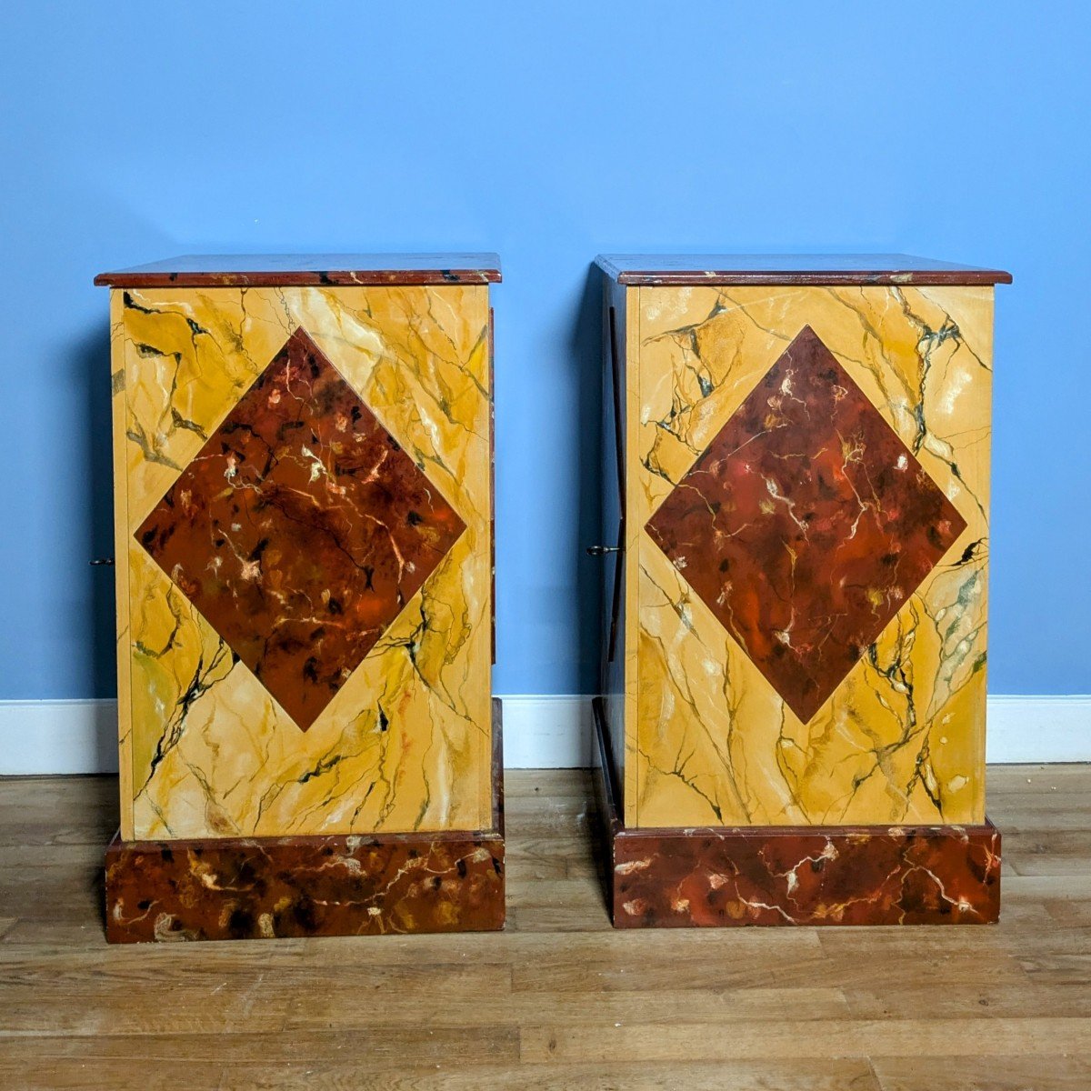 Paire de meubles d'appui - faux marbre de style Directoire-photo-4