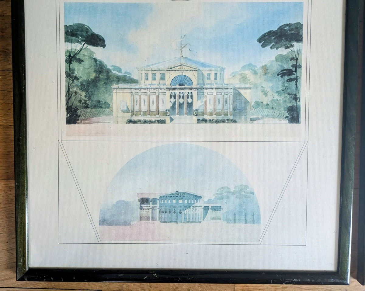 Paire d'impressions de dessins d'architecture Restauration, Louis Philippe -photo-1