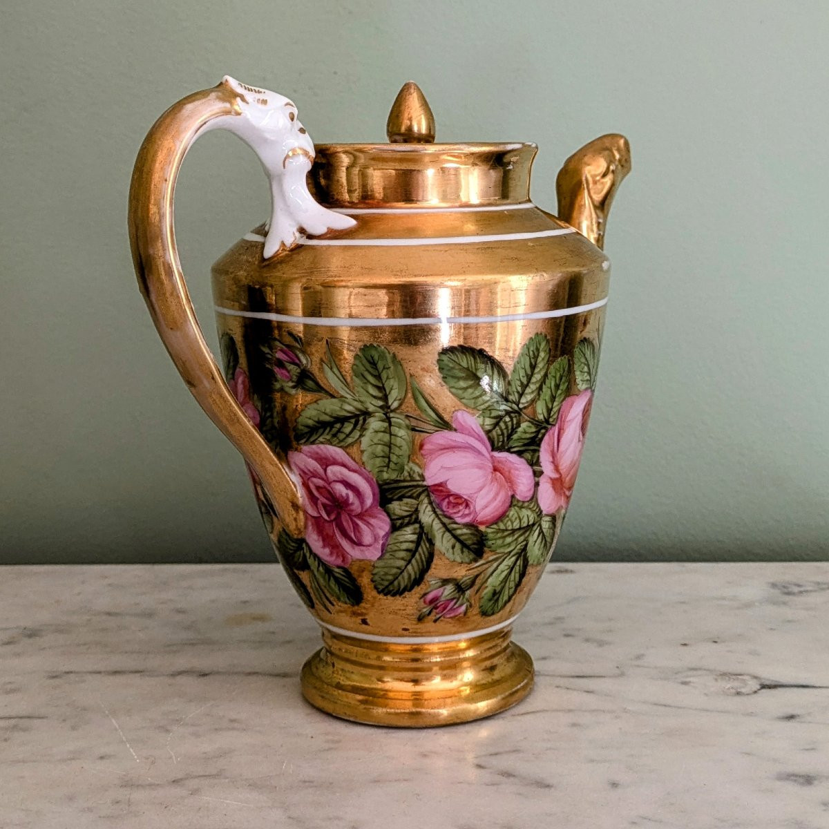 Manufacture De Locré - Pouyat And Russinger - Teapot With Gold Base And Bouquet - Emp Period-photo-2