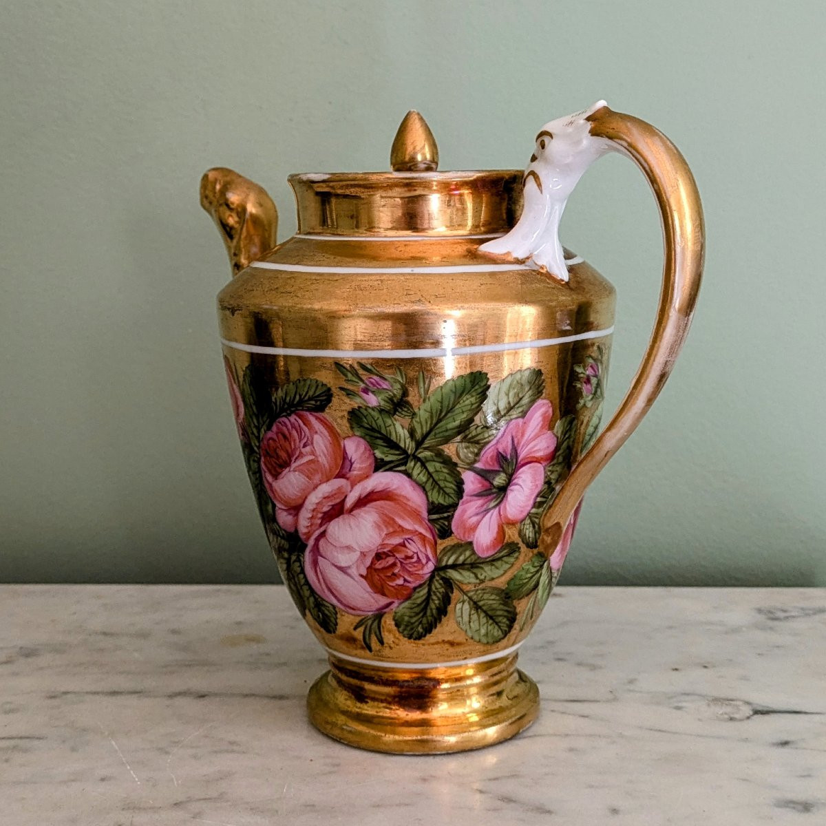 Manufacture De Locré - Pouyat And Russinger - Teapot With Gold Base And Bouquet - Emp Period-photo-4