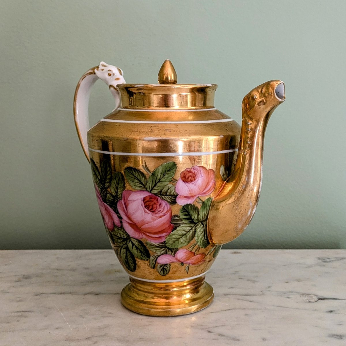 Manufacture De Locré - Pouyat And Russinger - Teapot With Gold Base And Bouquet - Emp Period-photo-3