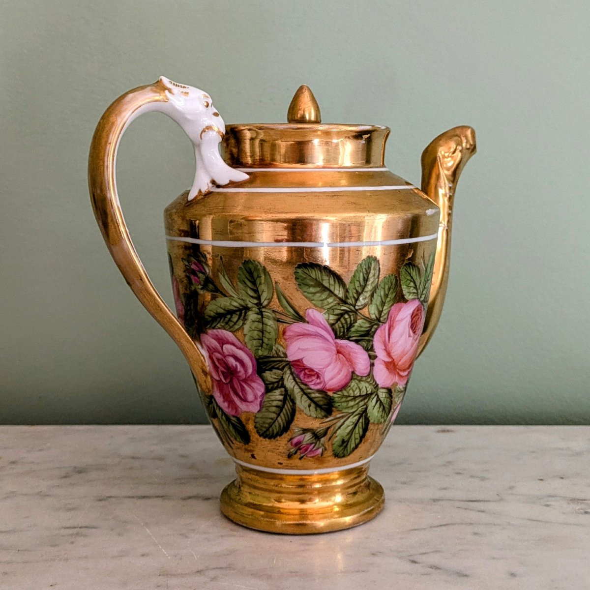 Manufacture De Locré - Pouyat And Russinger - Teapot With Gold Base And Bouquet - Emp Period-photo-4