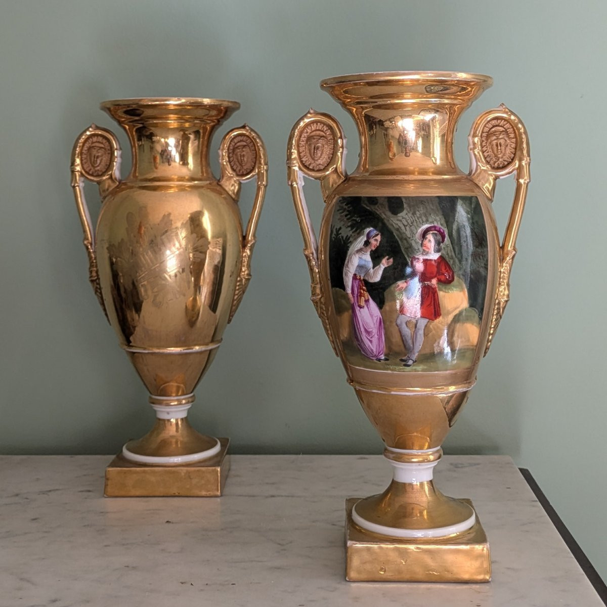 Paris - Pair Of Richly Gilded Romantic Vases - Restoration Period, Circa 1830-photo-4