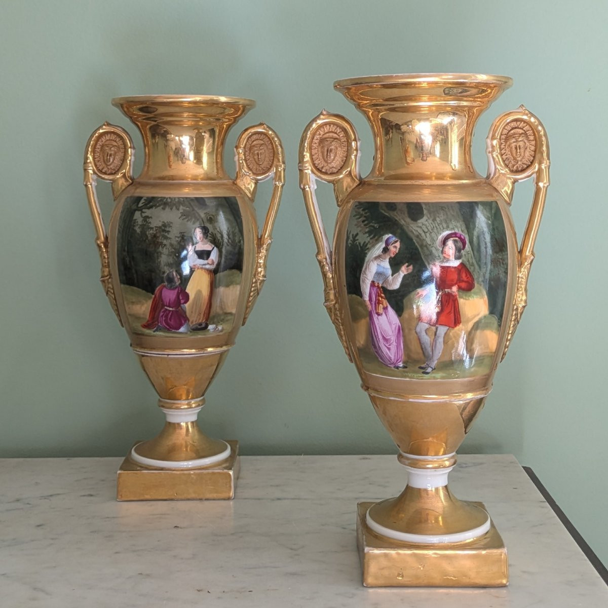 Paris - Pair Of Richly Gilded Romantic Vases - Restoration Period, Circa 1830-photo-1