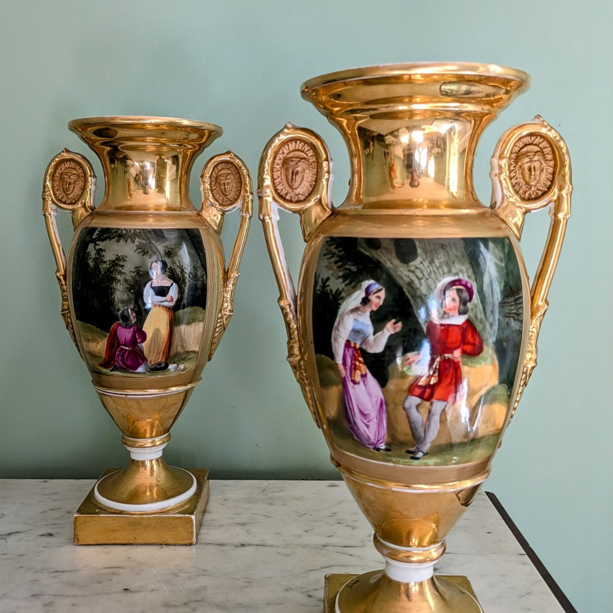 Paris - Pair Of Richly Gilded Romantic Vases - Restoration Period, Circa 1830-photo-2