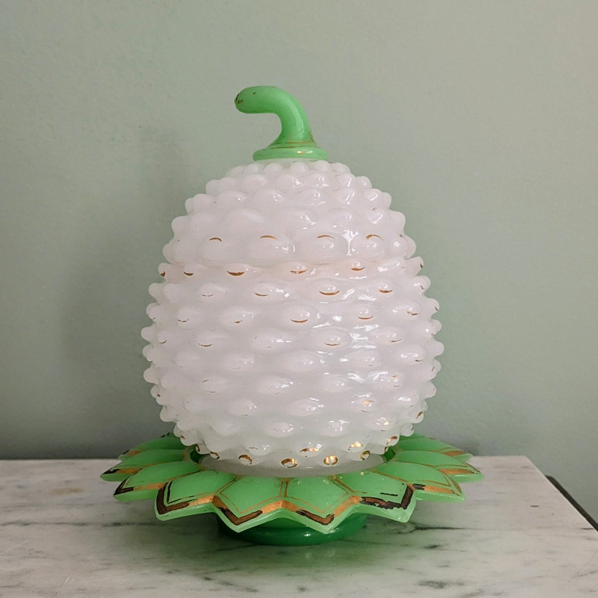 Saint Louis, Napoleon III Period - Covered Opaline Pineapple Box-photo-3