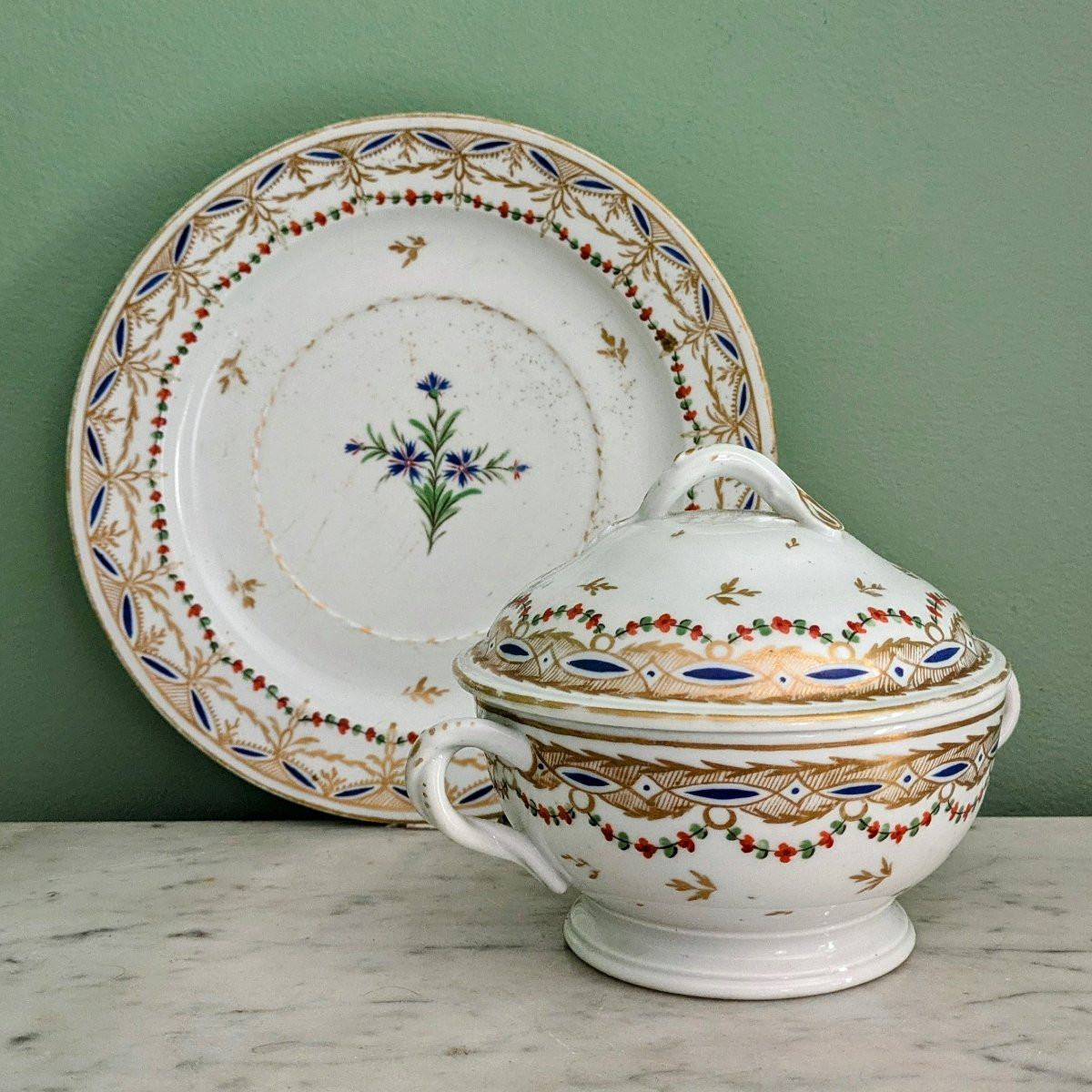 Manufacture De Locré - Charming Covered Bouillon And Its Bowl - Louis XVI Period Porcelain-photo-2