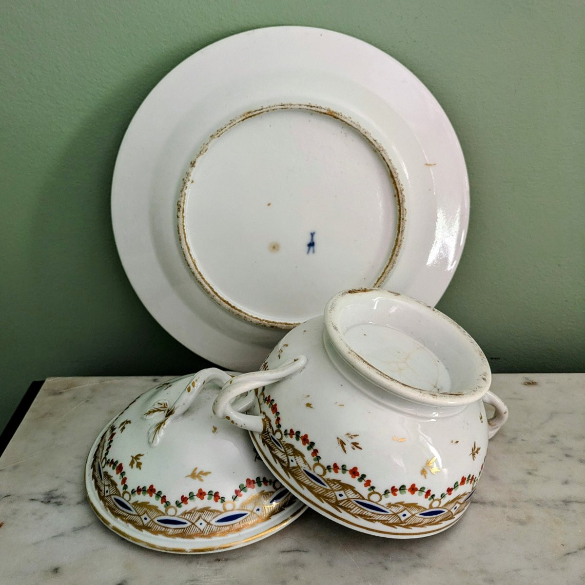 Manufacture De Locré - Charming Covered Bouillon And Its Bowl - Louis XVI Period Porcelain-photo-1