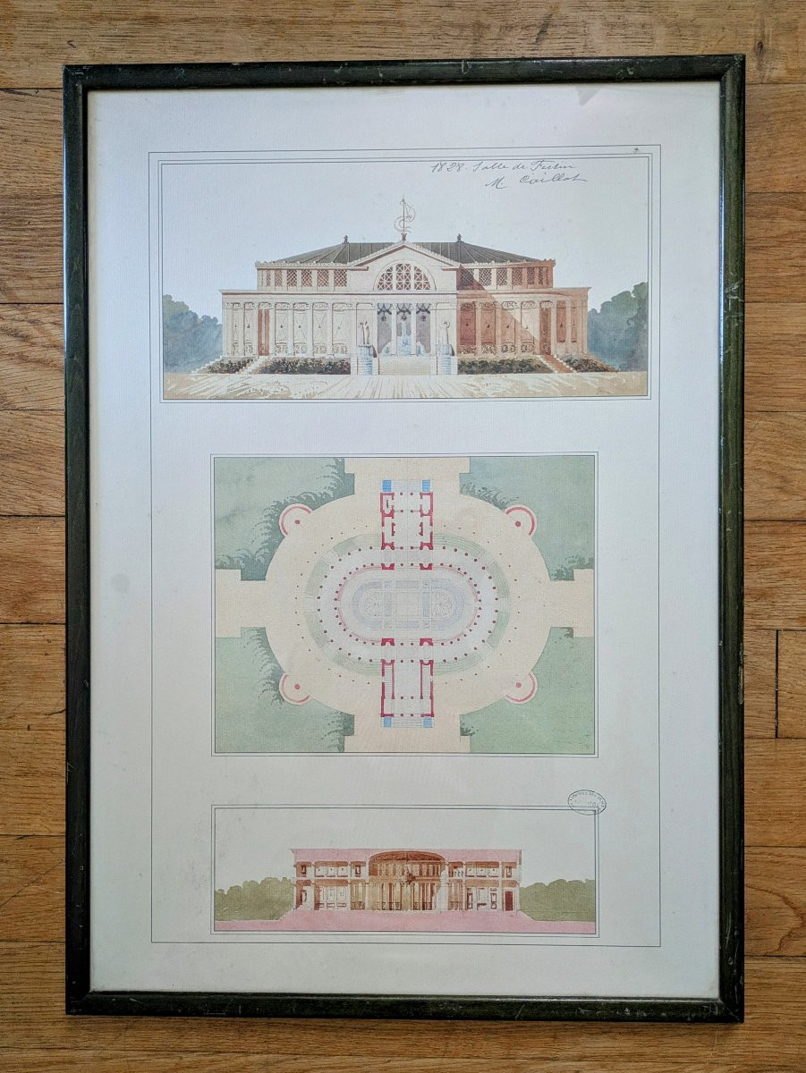 Paire d'impressions de dessins d'architecture Restauration, Louis Philippe-photo-2