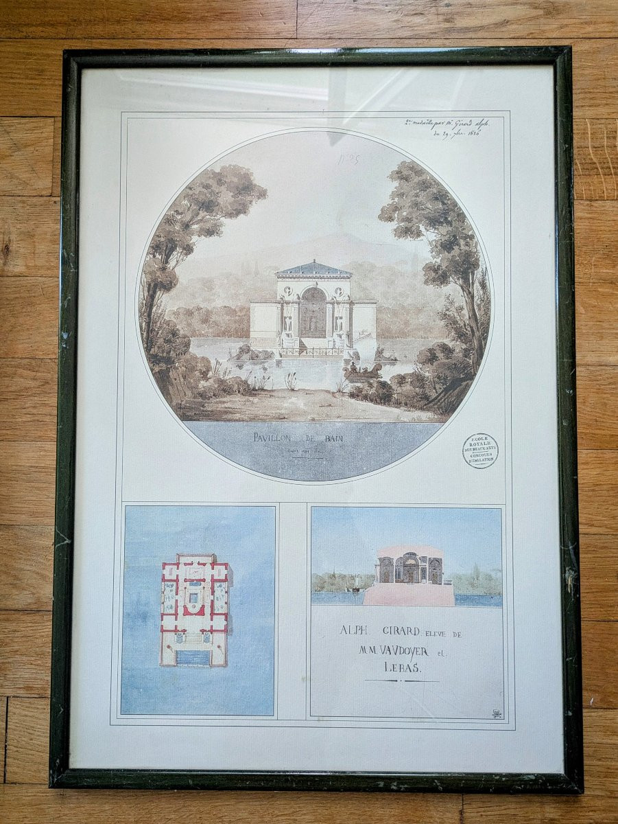 Paire d'impressions de dessins d'architecture Restauration, Louis Philippe-photo-3