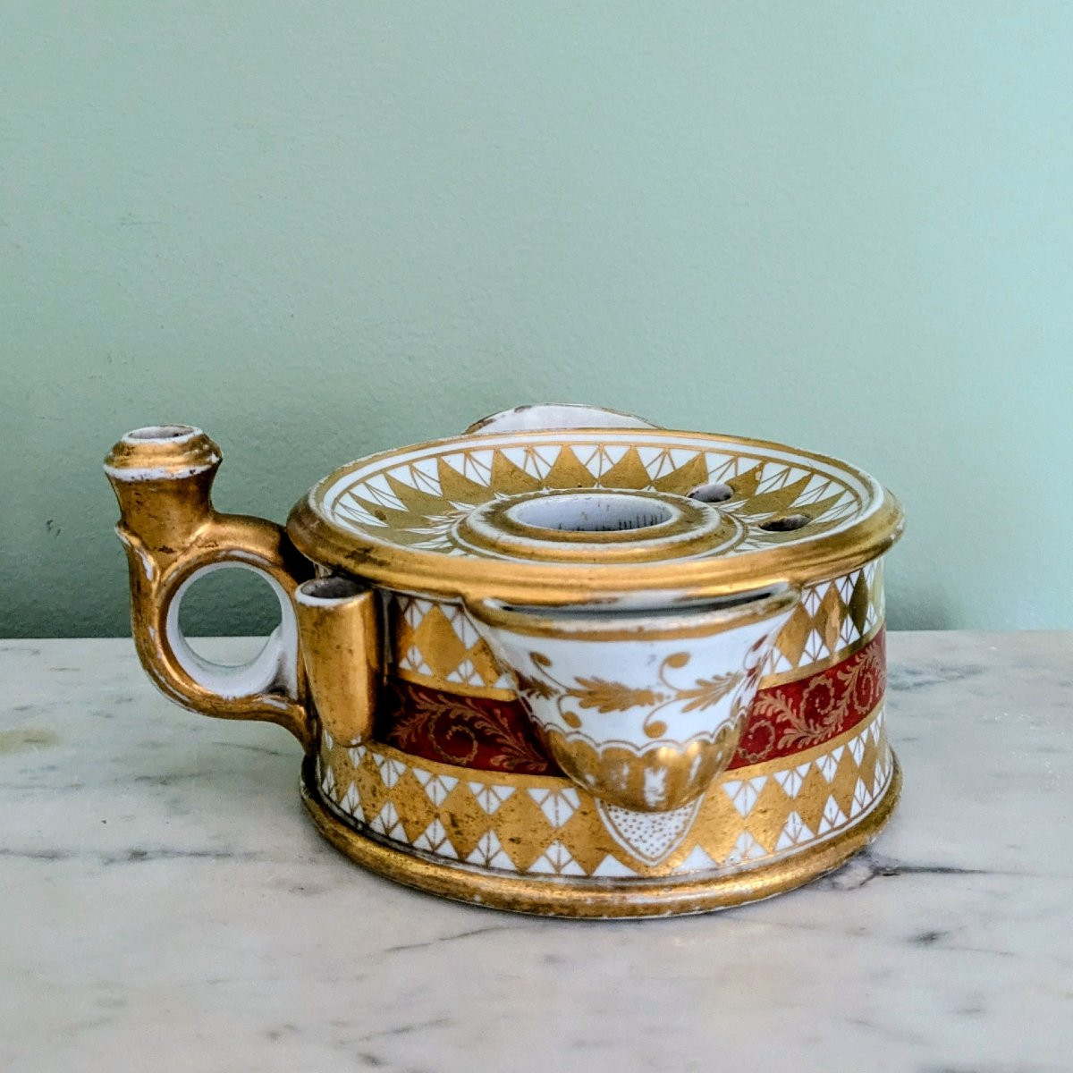 Great Britain, Circa 1800 - Painted And Gilded Porcelain Inkwell - Empire, Consulate-photo-2