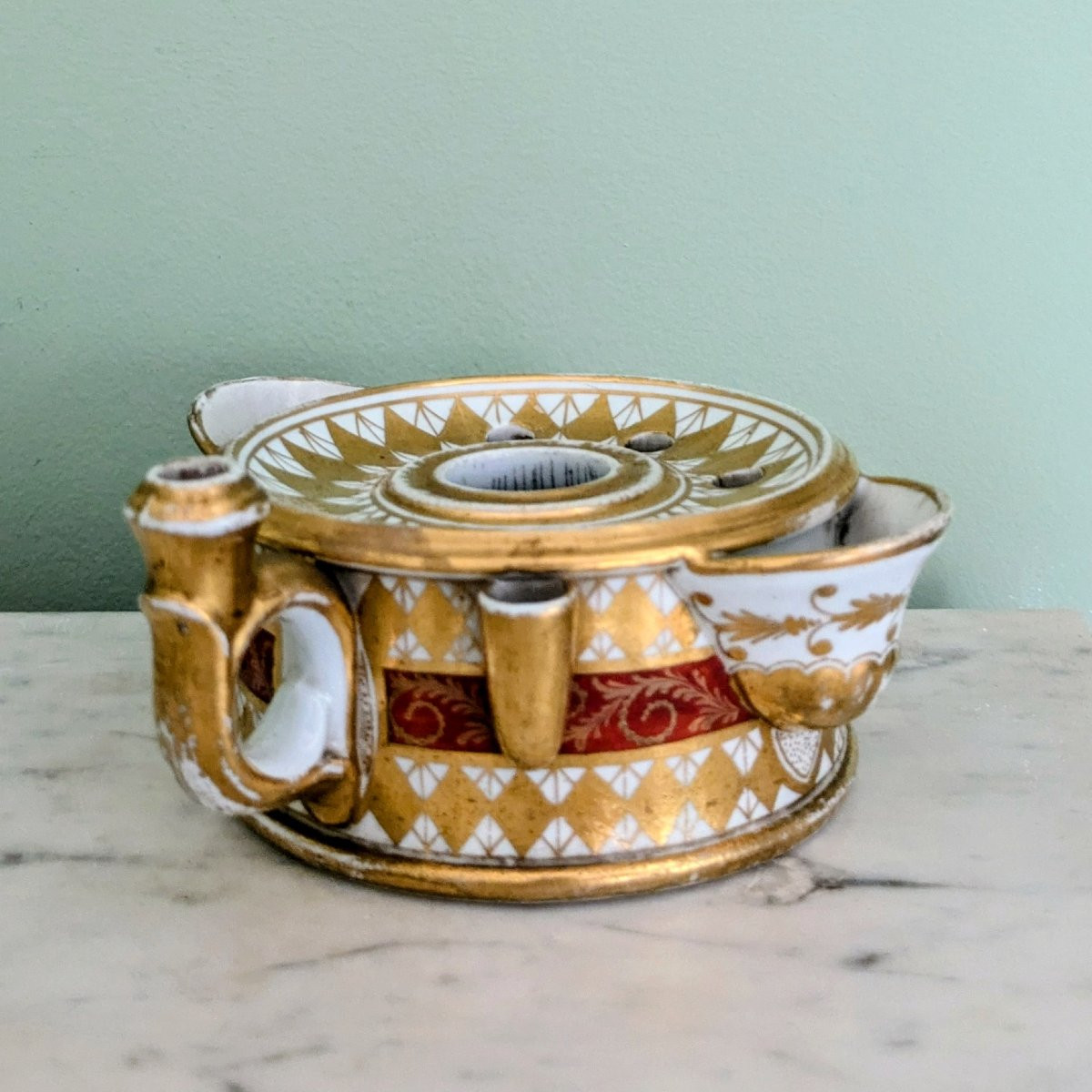 Great Britain, Circa 1800 - Painted And Gilded Porcelain Inkwell - Empire, Consulate-photo-3