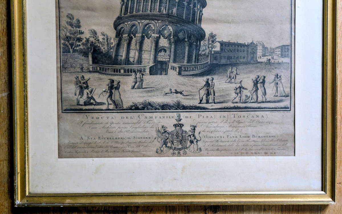 Verico, Circa 1816 - Large Engraving, View Of The Leaning Tower Of Pisa - Grand Tour-photo-2