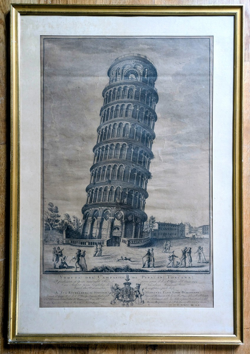 Verico, Circa 1816 - Large Engraving, View Of The Leaning Tower Of Pisa - Grand Tour