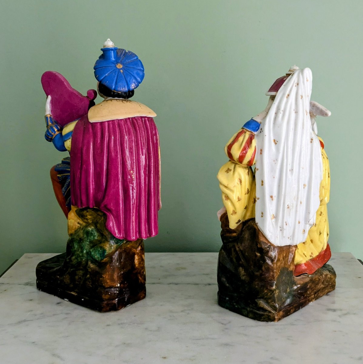 Jacob Petit - Rare Pair Of Large Troubadour Flasks - Porcelain - Restoration Period, Louis-photo-2
