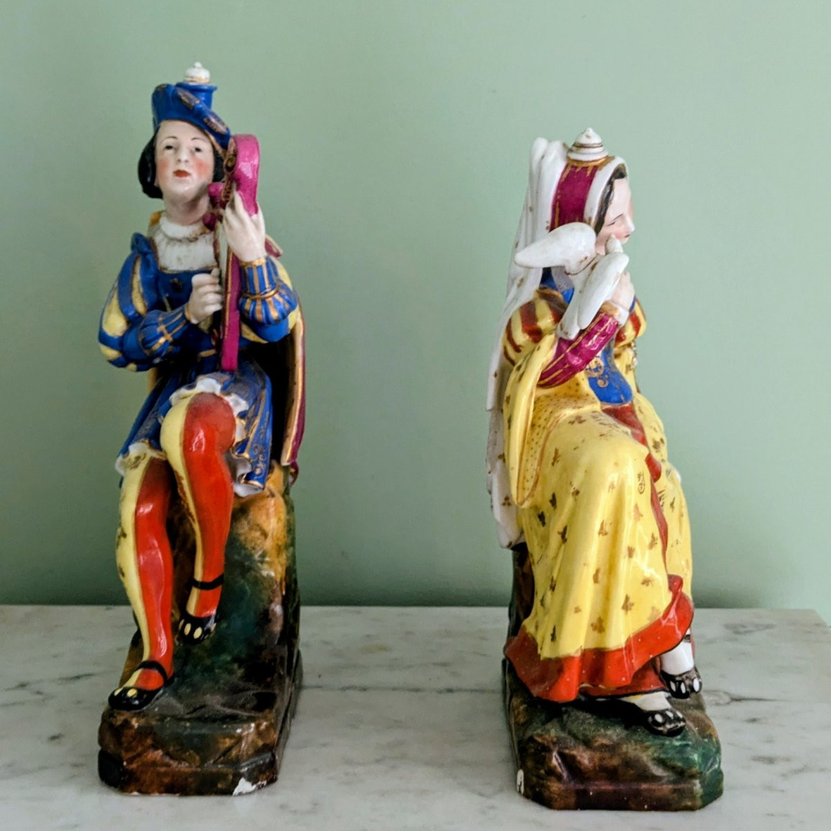 Jacob Petit - Rare Pair Of Large Troubadour Flasks - Porcelain - Restoration Period, Louis-photo-3