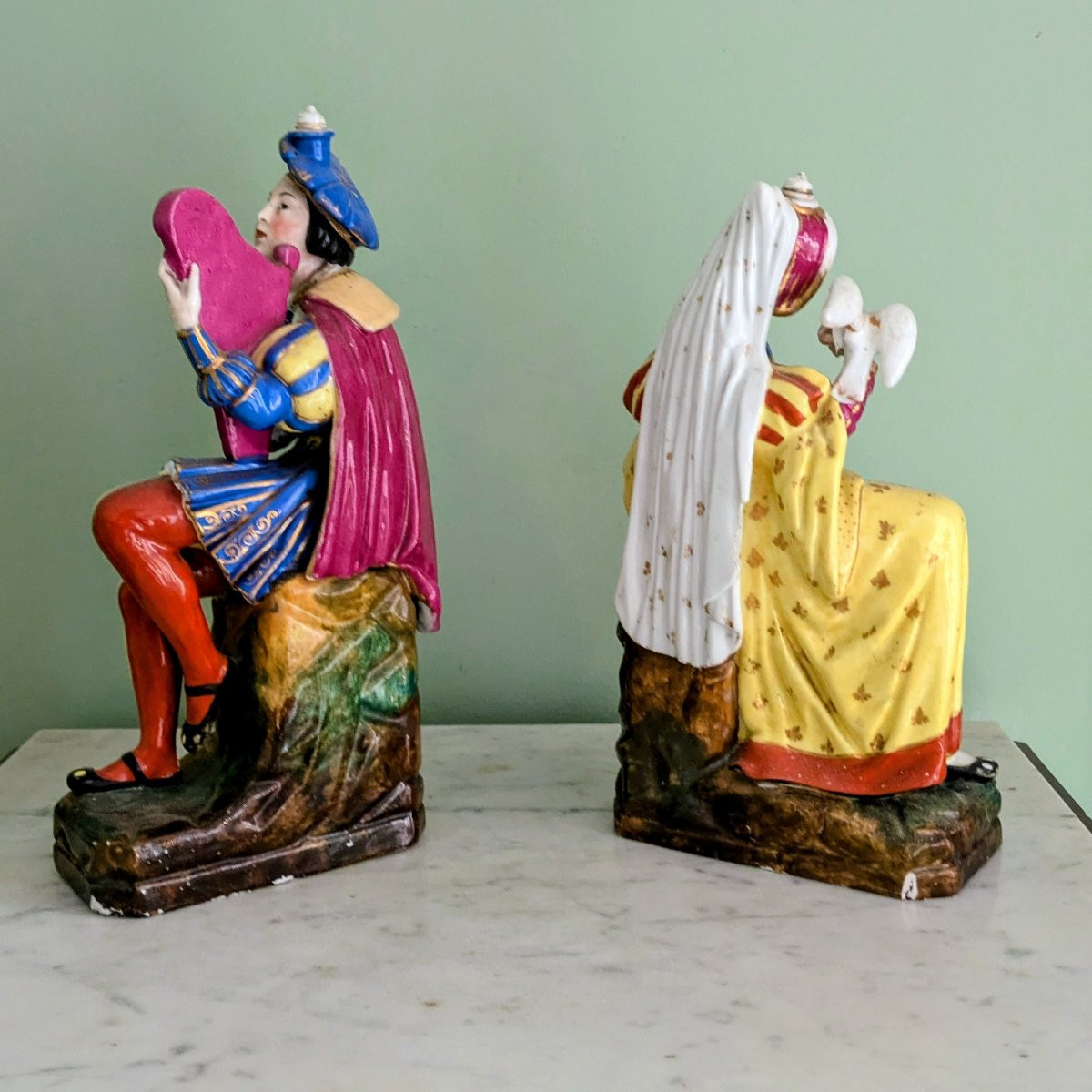 Jacob Petit - Rare Pair Of Large Troubadour Flasks - Porcelain - Restoration Period, Louis-photo-4