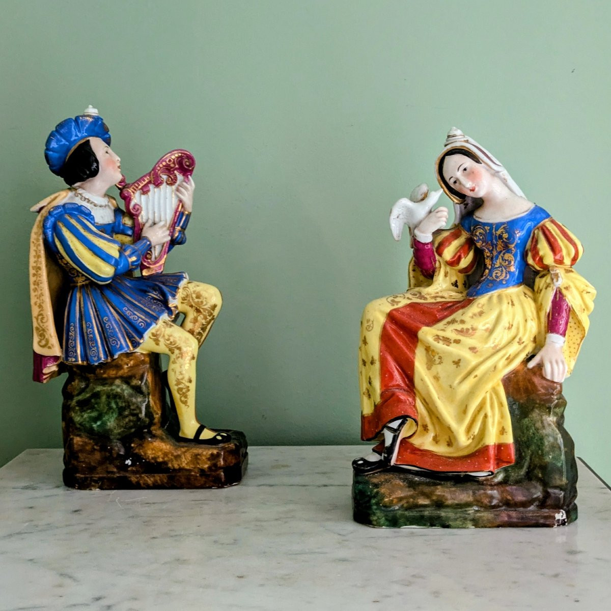 Jacob Petit - Rare Pair Of Large Troubadour Flasks - Porcelain - Restoration Period, Louis-photo-1