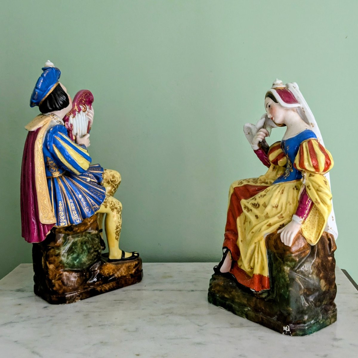 Jacob Petit - Rare Pair Of Large Troubadour Flasks - Porcelain - Restoration Period, Louis-photo-2