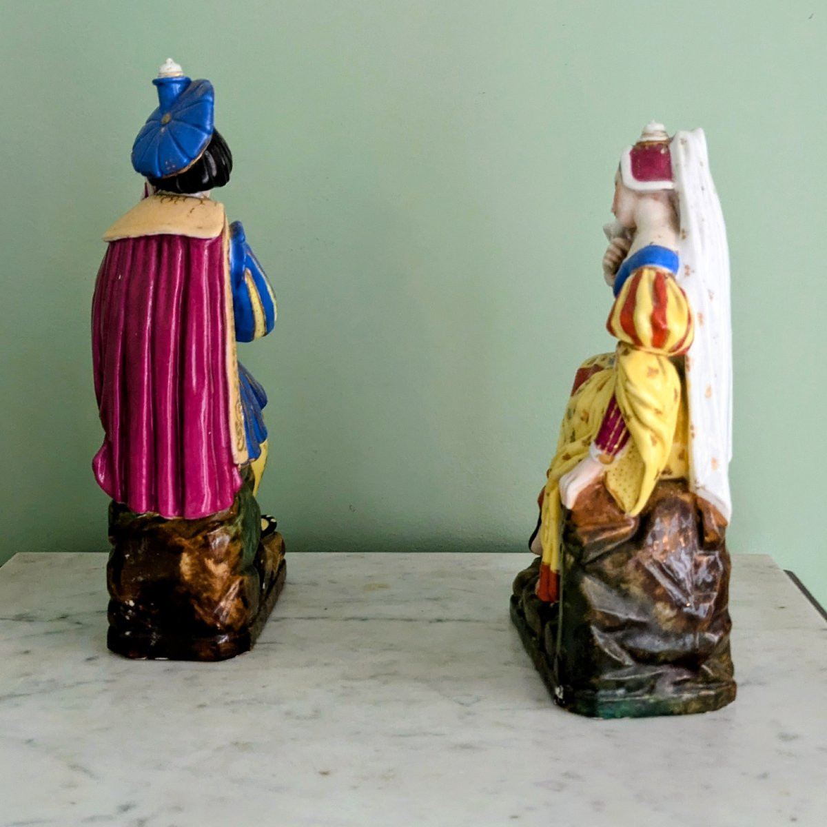 Jacob Petit - Rare Pair Of Large Troubadour Flasks - Porcelain - Restoration Period, Louis-photo-3