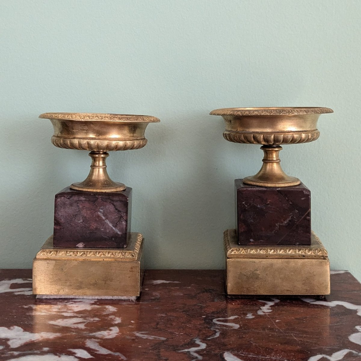 France, vers 1830 - paire de petites coupes en marbre et bronze doré-photo-3