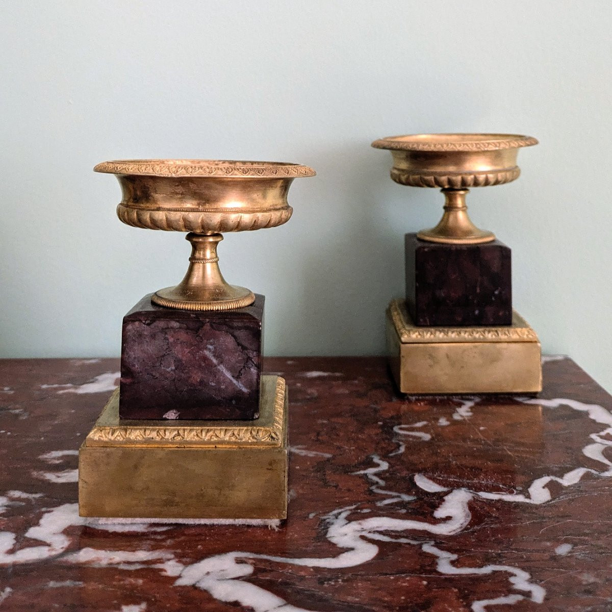 France, vers 1830 - paire de petites coupes en marbre et bronze doré-photo-4