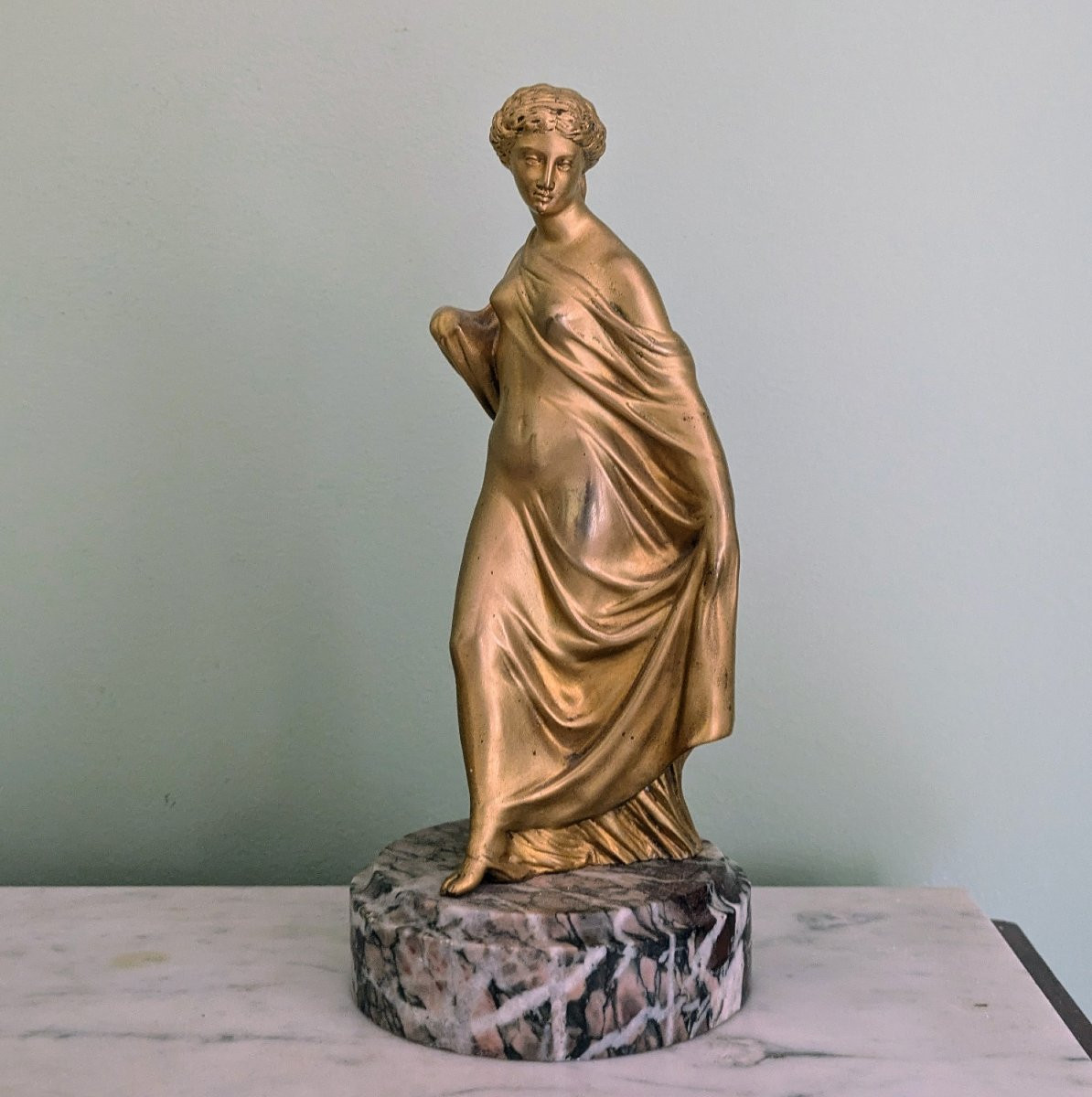 France, Circa 1900 - Art Nouveau Female Bronze - Marble Base-photo-2