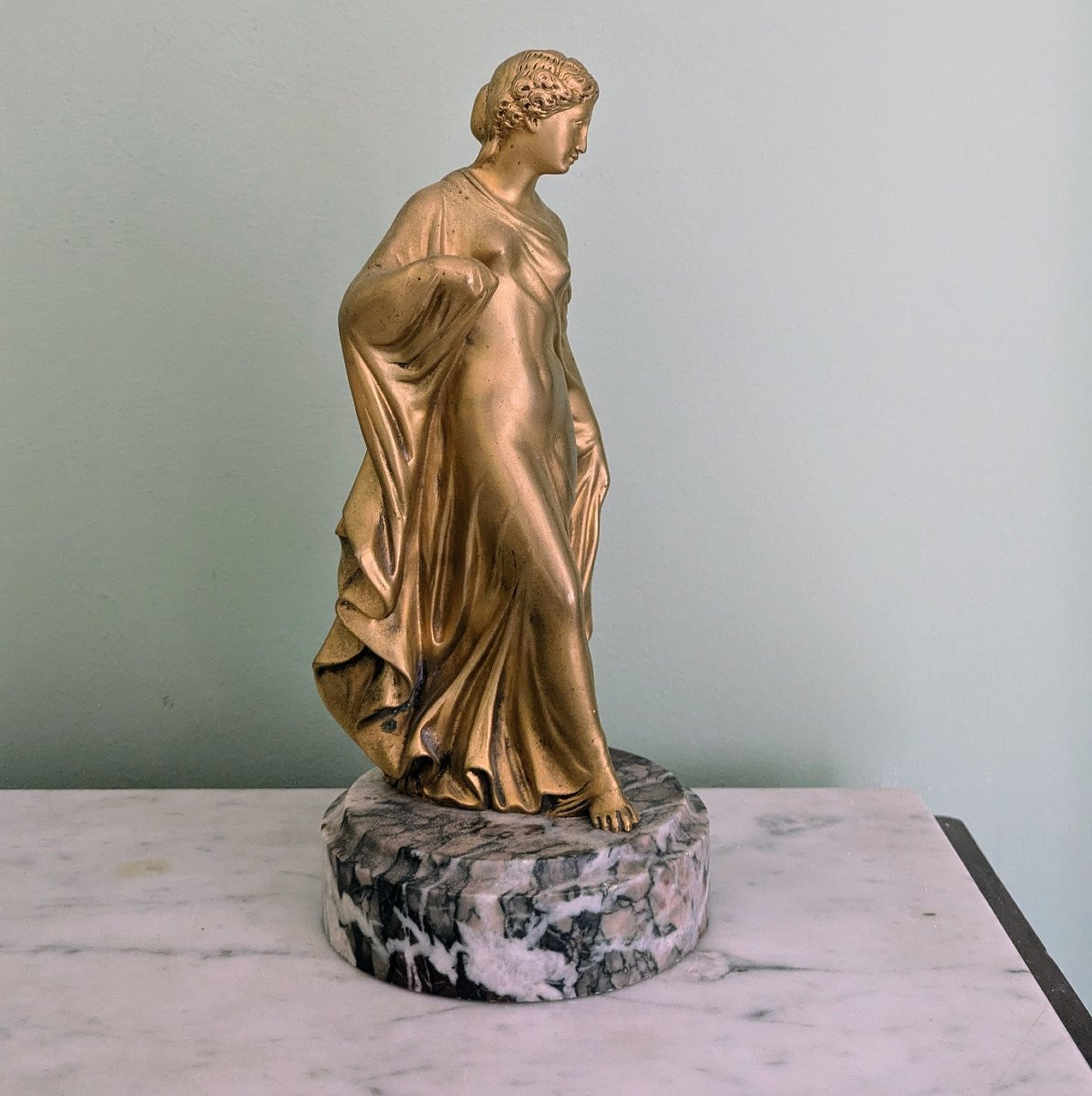 France, Circa 1900 - Art Nouveau Female Bronze - Marble Base-photo-3