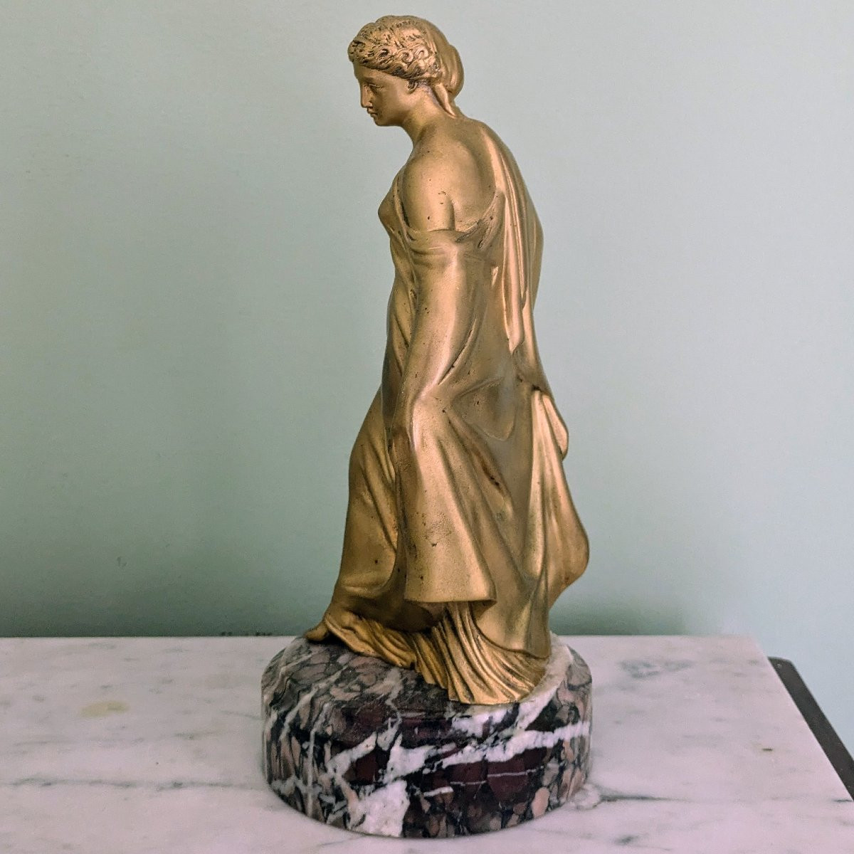 France, Circa 1900 - Art Nouveau Female Bronze - Marble Base-photo-2