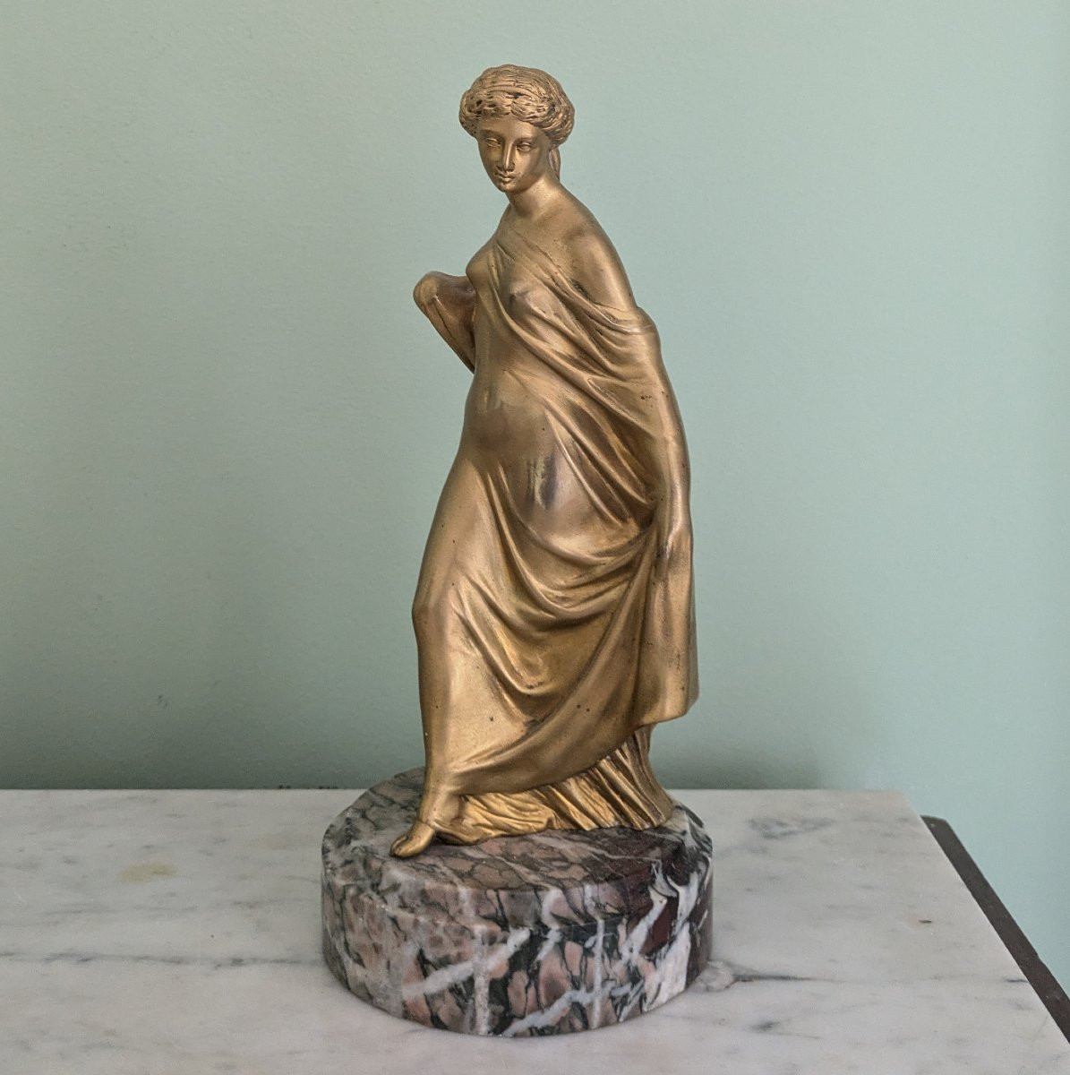 France, Circa 1900 - Art Nouveau Female Bronze - Marble Base-photo-3