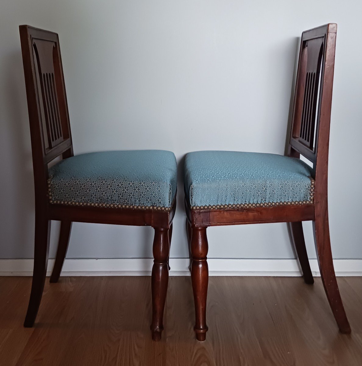 Jacob Desmalter - paire de chaises - modèle de Rambouillet - tissu Lelièvre - époque Empire-photo-2