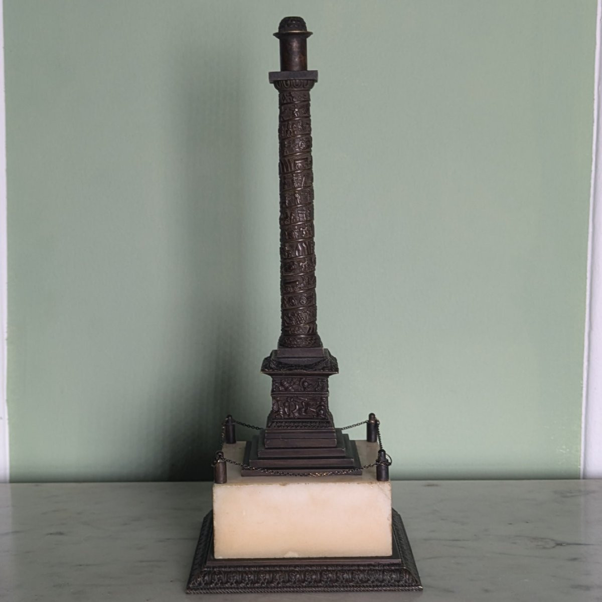 19th Century French Work - Vendôme Column In Patinated Bronze And Marble-photo-2
