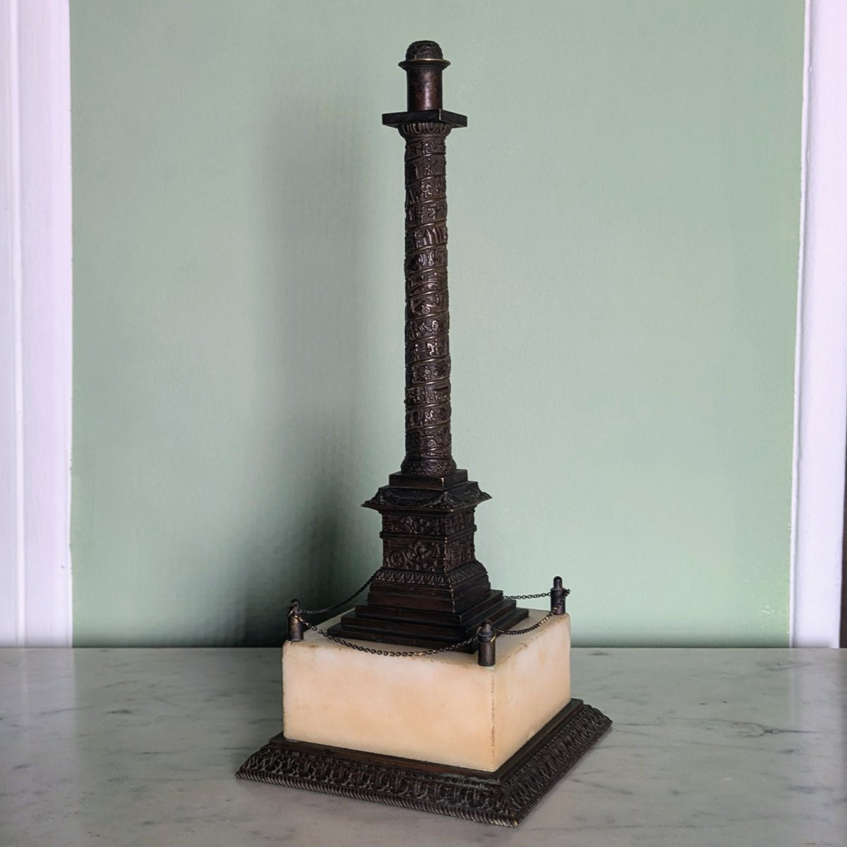 19th Century French Work - Vendôme Column In Patinated Bronze And Marble-photo-3