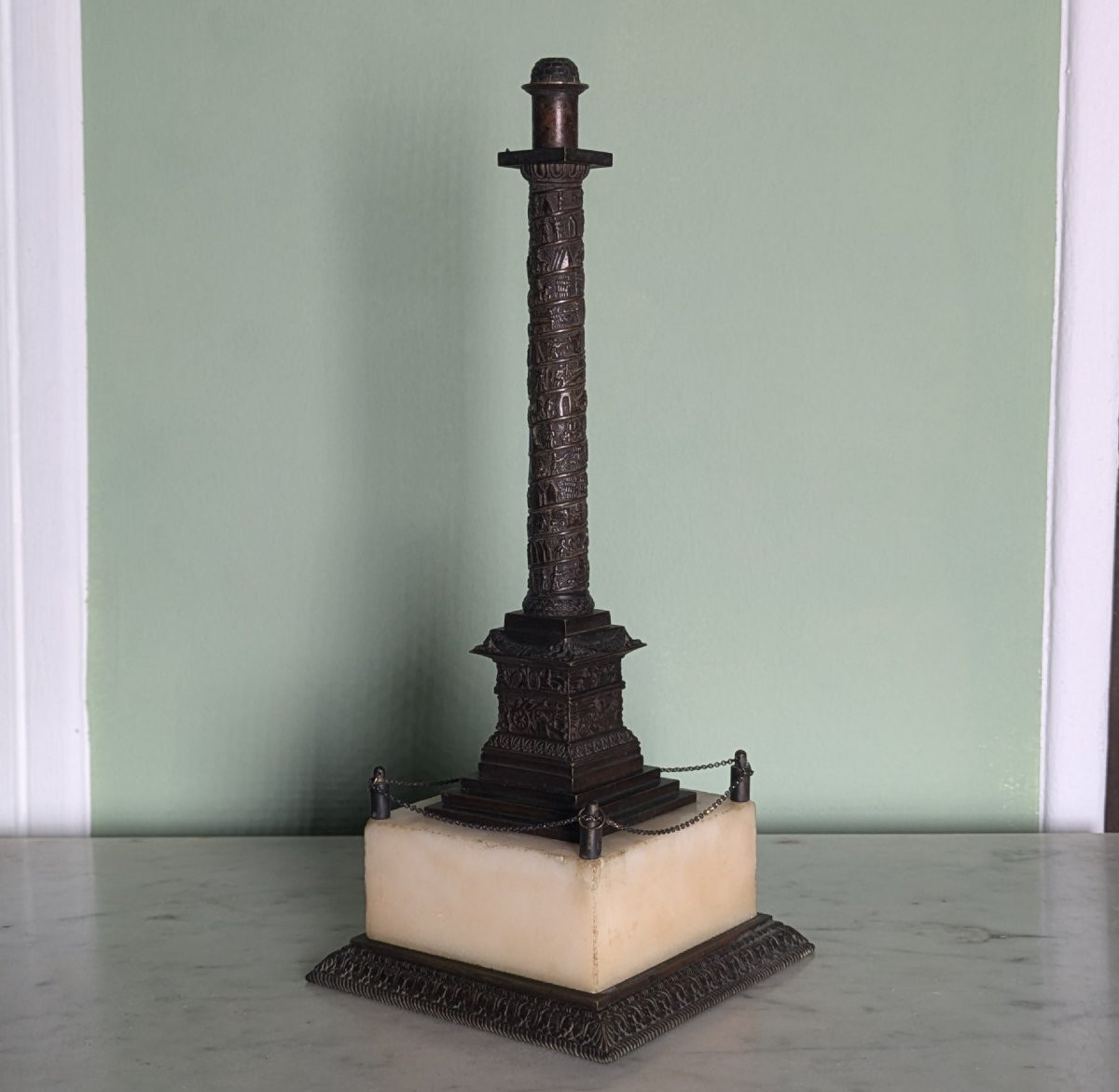 19th Century French Work - Vendôme Column In Patinated Bronze And Marble-photo-4