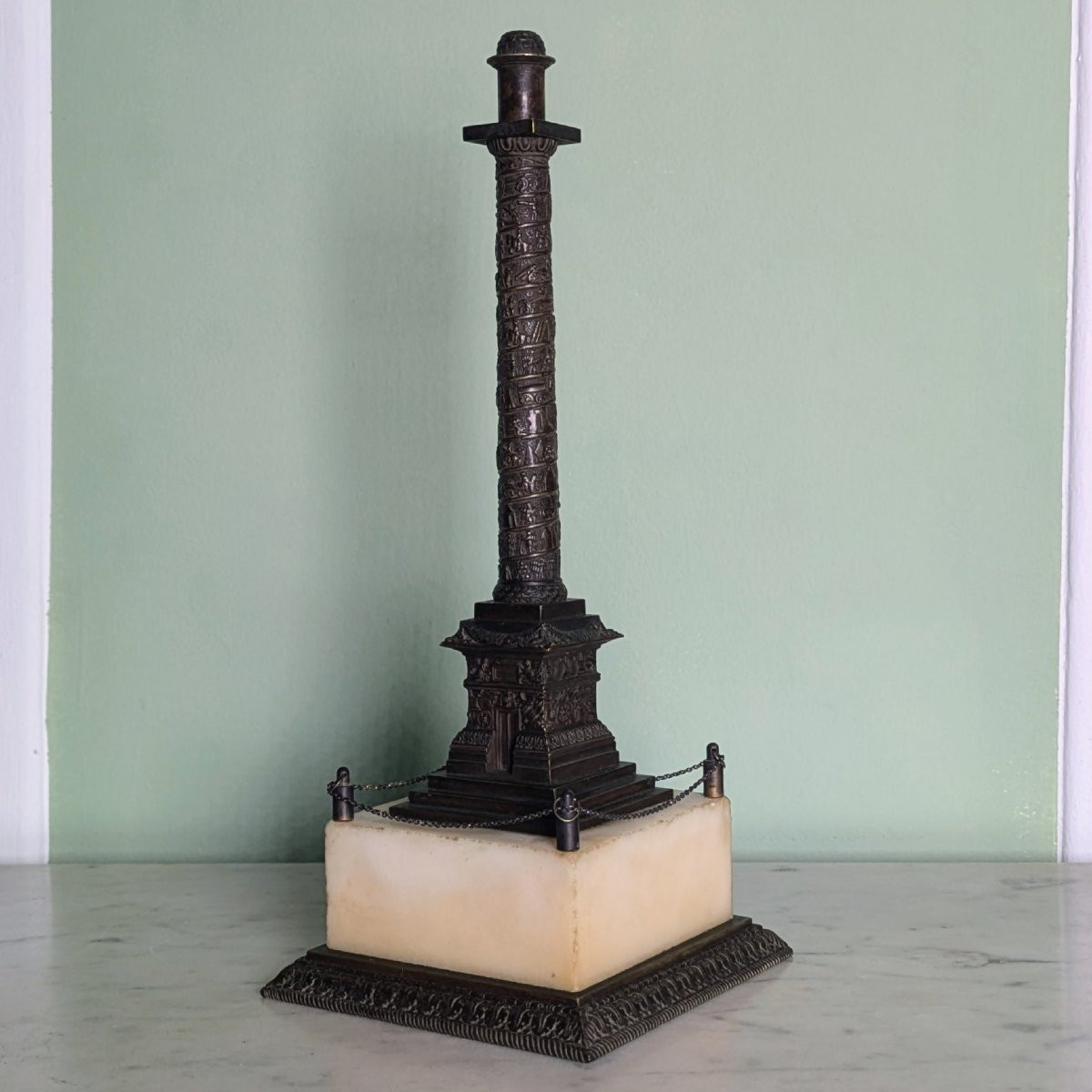 19th Century French Work - Vendôme Column In Patinated Bronze And Marble-photo-1